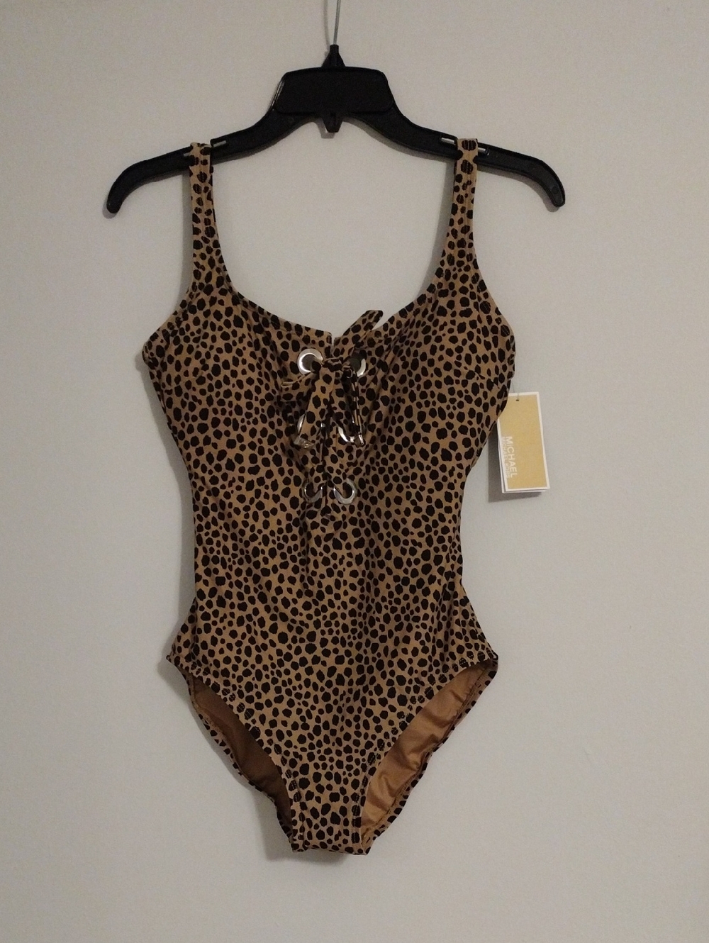 Michael Kors Leopard-Print One-Piece Swimsuit in Tan and Black